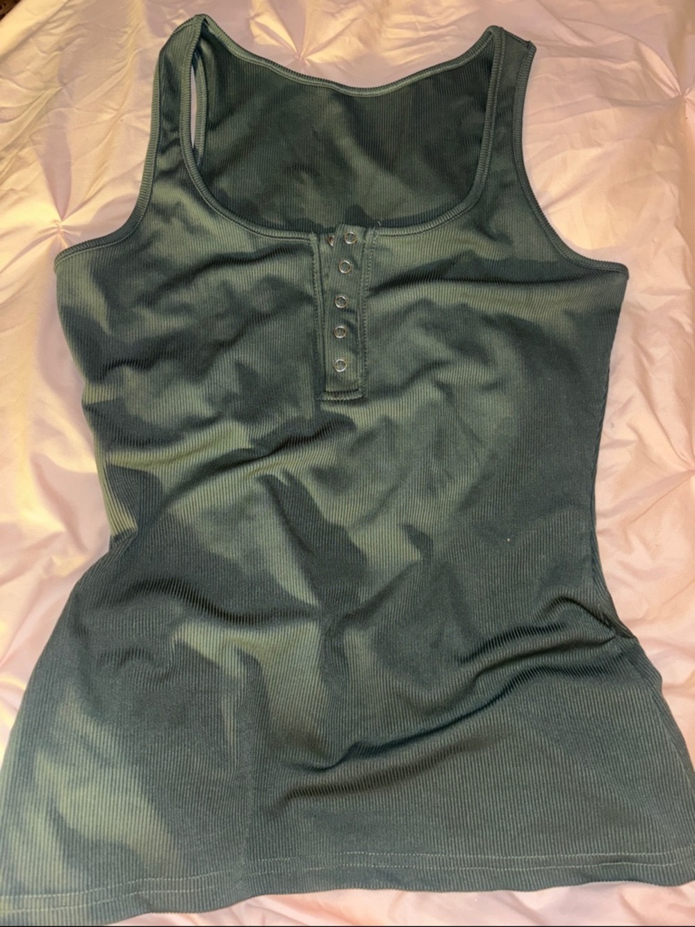 Classic Ribbed Henley Tank Top - Dark Green
